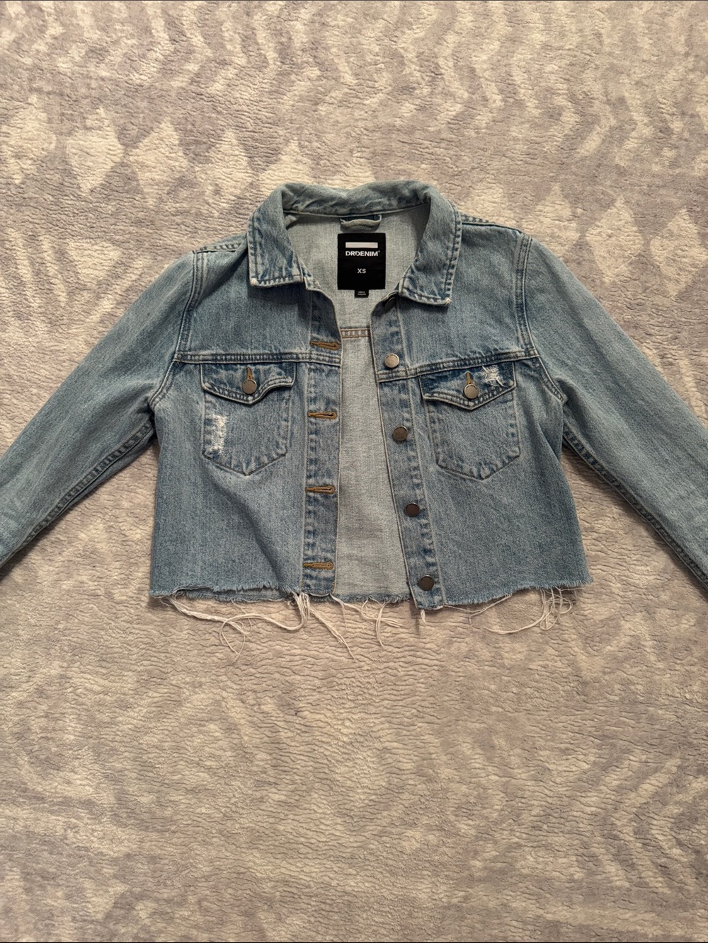 Dr. Denim Faded Blue Raw-Hem Cropped Denim Jacket - Size XS